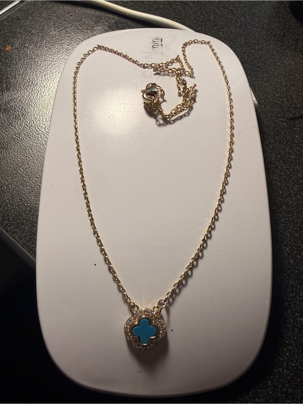 Gold Necklace with Turquoise Clover Pendant - Women's Jewelry